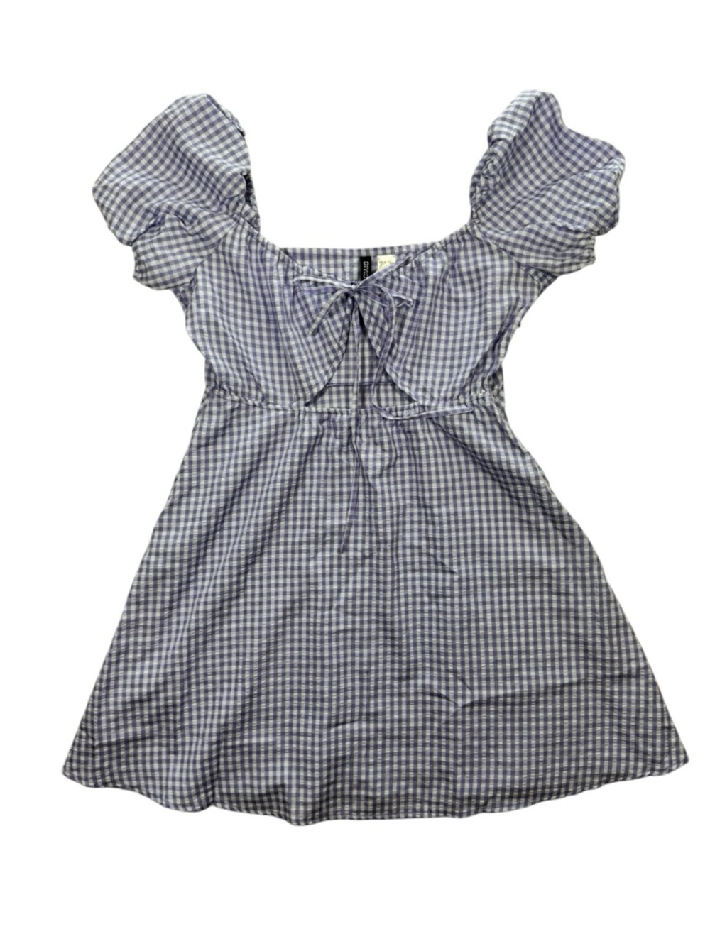 H&M Lavender Gingham Tie-Front Puff Sleeve Blouse - Picture 4 of 10